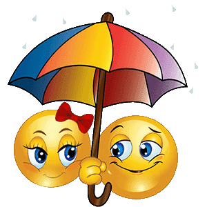 emojis sharing an umbrella